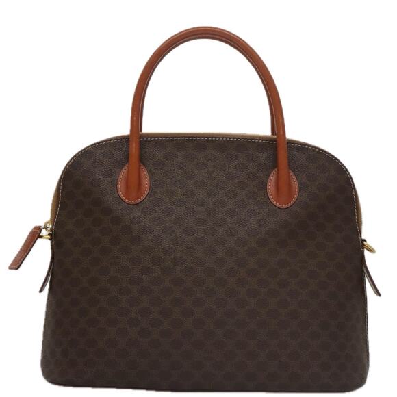 CELINE Macadam Canvas Hand Bag Pvc Leather Brown Gold - Picture 2 of 12